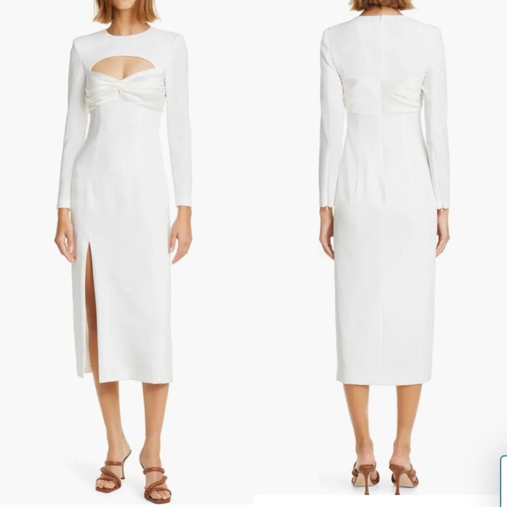 Cinq à Sept Pauline Long Sleeve Crepe Midi Dress White Sweetheart size 4